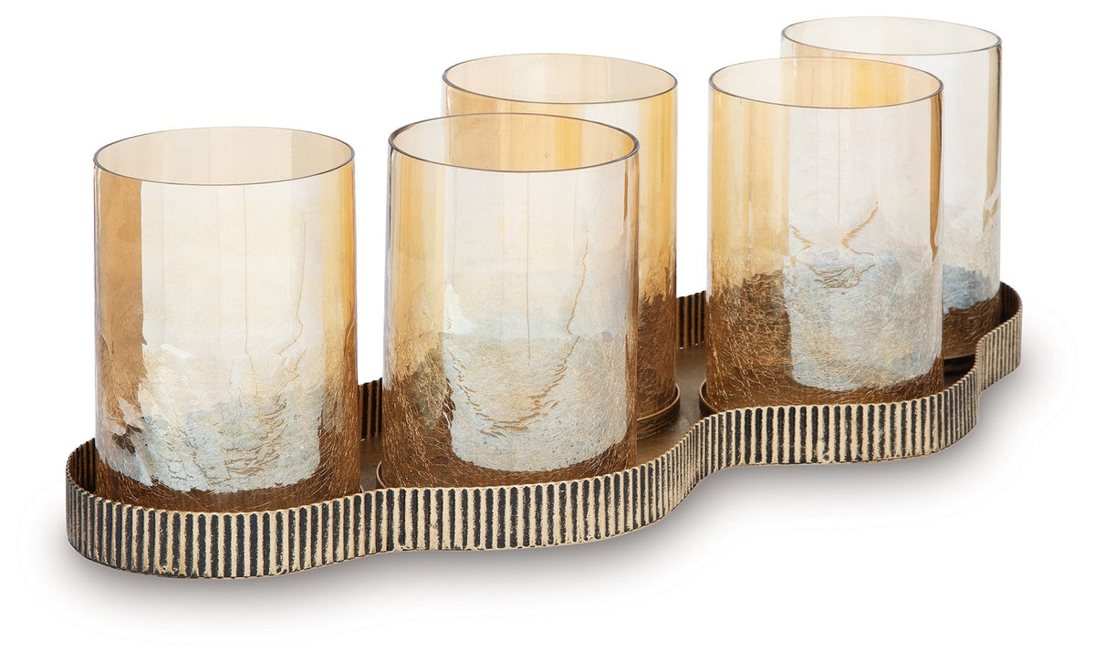 Evereton - Candle Holder - Antique Gold Finish by Ashley – view 3