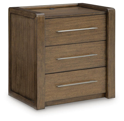 Marxmore - Three Drawer Night Stand - Brown – Nightstands w/ Charging Stations