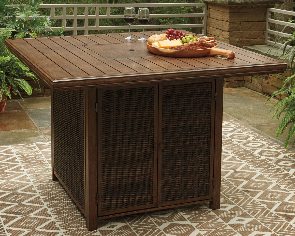 Paradise Trail - Square Bar Table w/Fire Pit - Medium Brown by Ashley – view 4
