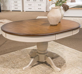 Wirloni - Oval Dining Room Butterfly Extension Table - Antique White / Brown by Ashley – Dining Tables with Extensions