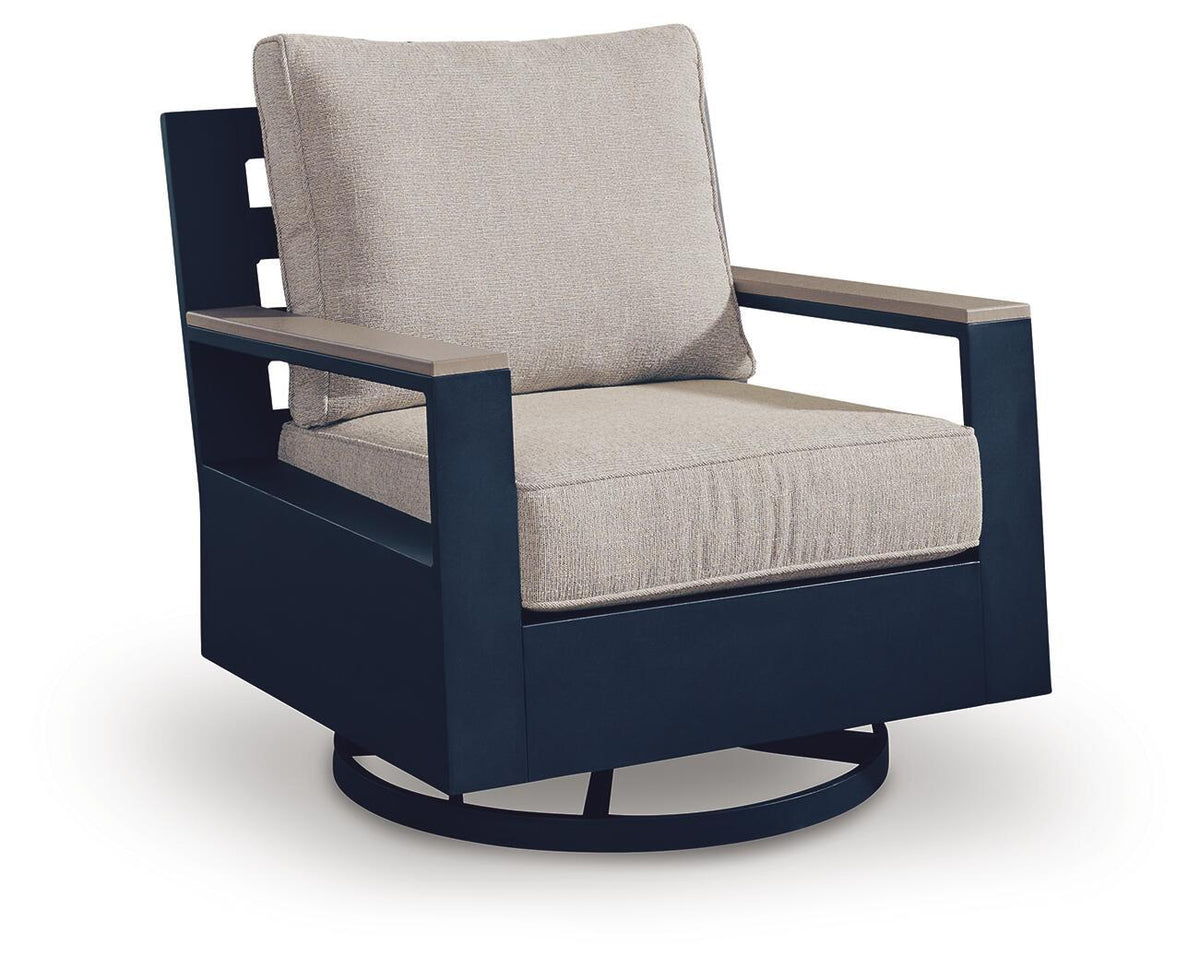 East Beach - Swivel Glider Chair With Cushion - Blue by Ashley – Swivel Chairs