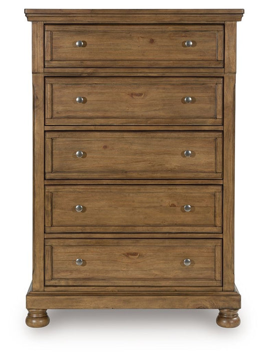 Feddinger - Five Drawer Chest - Medium Brown by Ashley – view 2