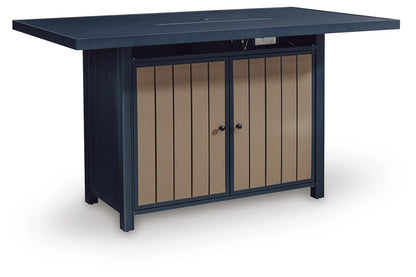 East Beach - Rectangular Bar Table With Fire Pit - Blue by Ashley – Fire Pits