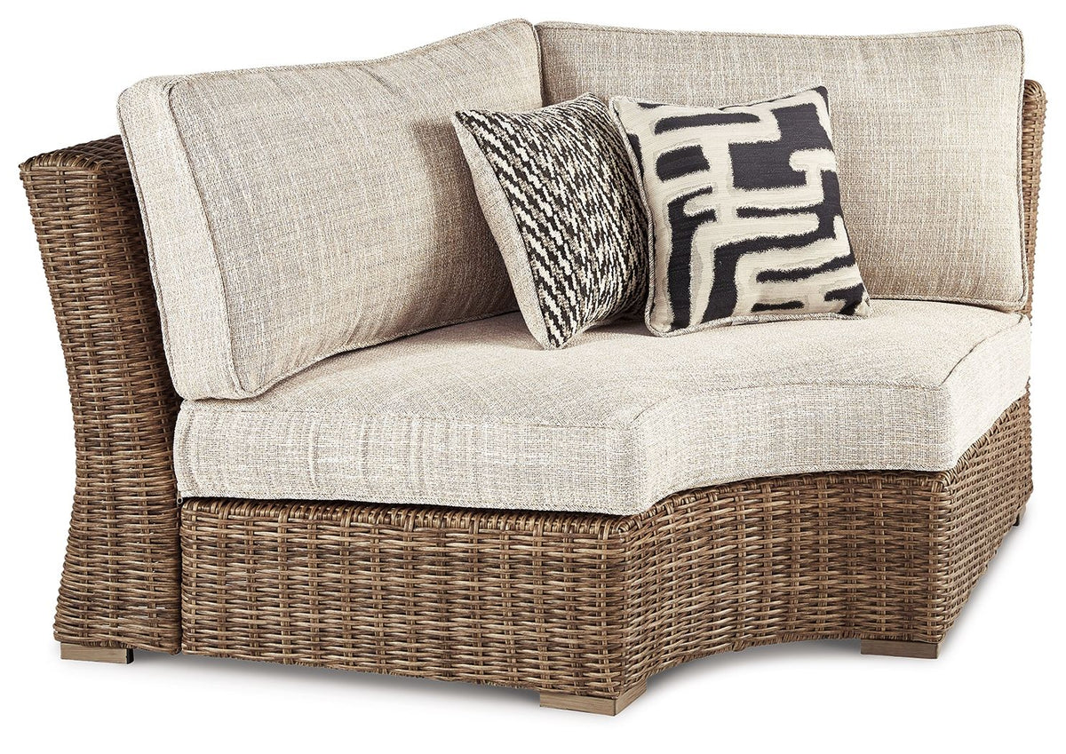 Beachcroft - Curved Corner Chair w/Cushion - Beige by Ashley – Armless Chairs