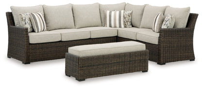 Brook Ranch - Sofa Sectional, Bench With Cushion (Set of 3) - Brown by Ashley – 3 Piece Outdoor Sets