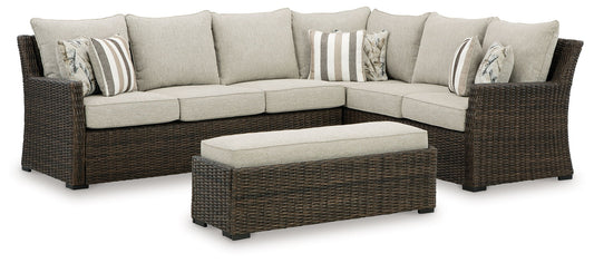 Brook Ranch - Sofa Sectional, Bench With Cushion (Set of 3) - Brown by Ashley – 3 Piece Outdoor Sets