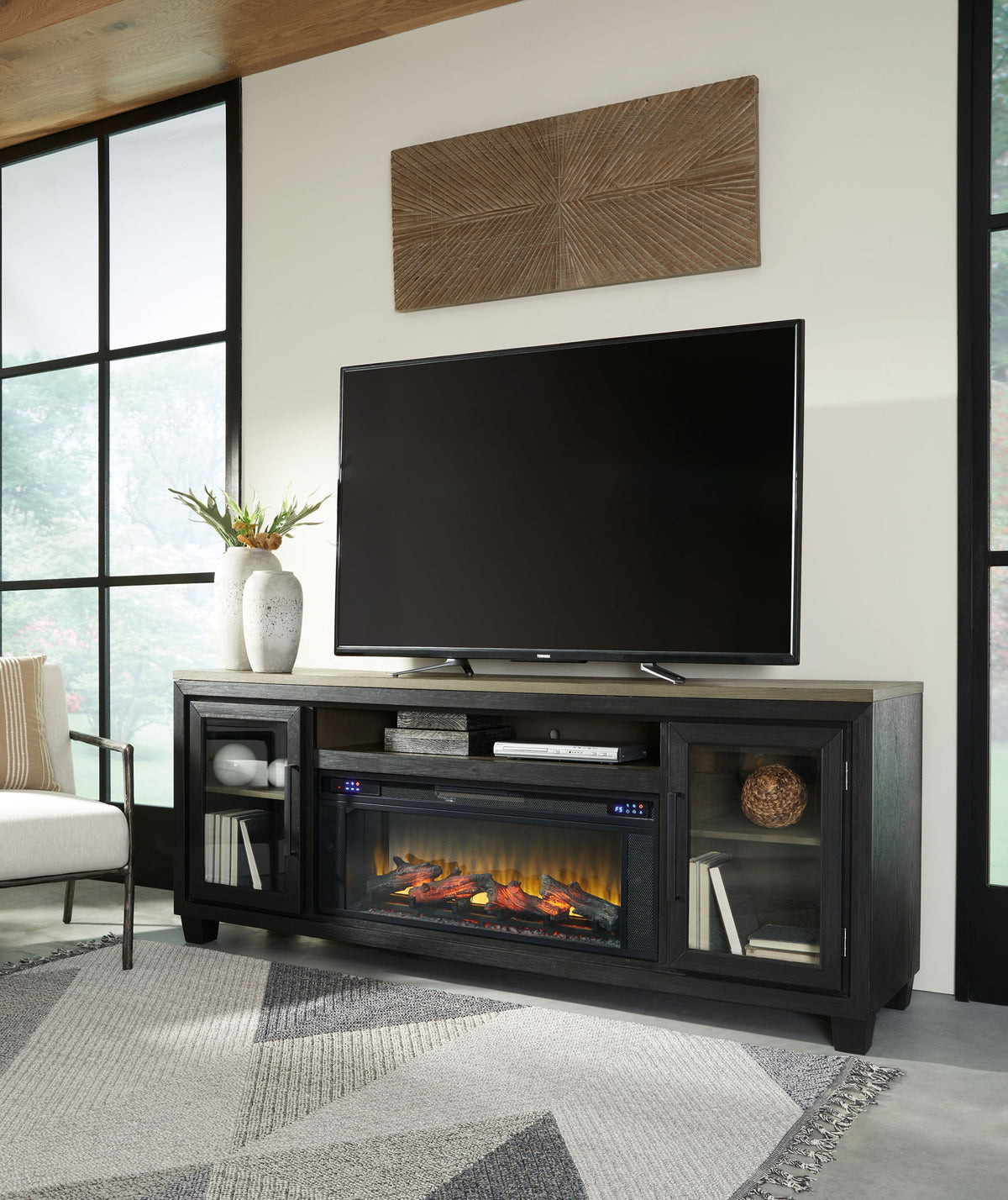 Foyland - 83" TV Stand With Electric Infrared Fireplace Insert - Black / Brown by Ashley – view 4