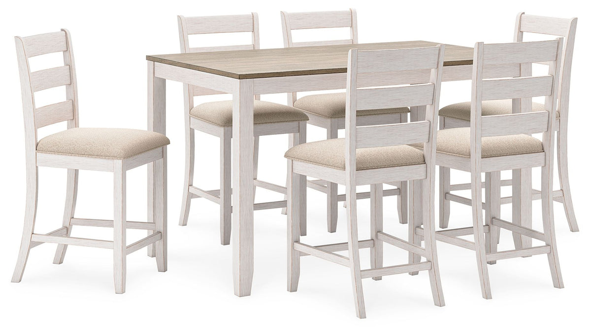 Skempton - Counter Height Dining Table and Bar Stools (Set of 7) - White / Light Brown by Ashley – 7 Piece Dining Room Sets
