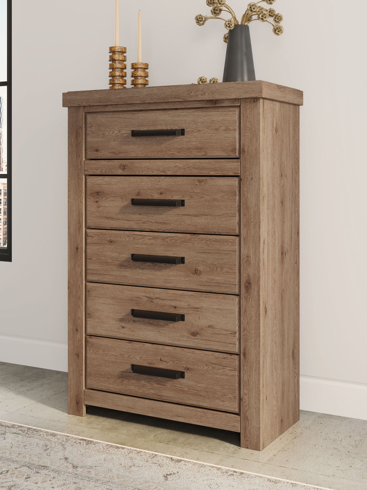 Oliandon - Five Drawer Chest - Light Brown by Ashley – view 4