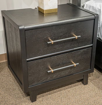 Haldenwick - Two Drawer Night Stand - Black by Ashley – Nightstands w/ Charging Stations