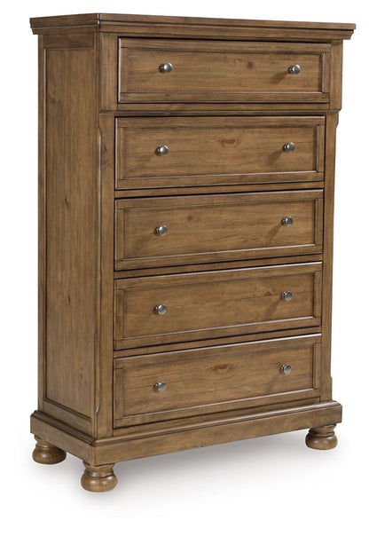 Feddinger - Five Drawer Chest - Medium Brown by Ashley – Accent Chests