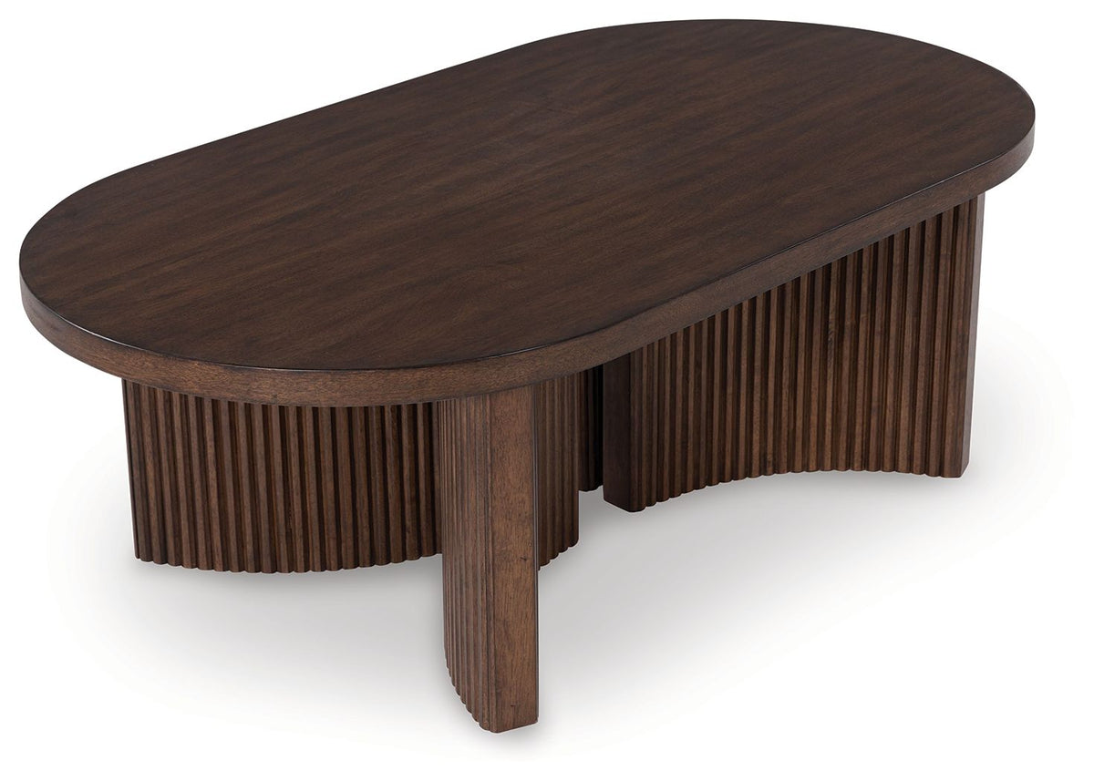 Korestone - Oval Cocktail Table - Dark Brown by Ashley – view 4