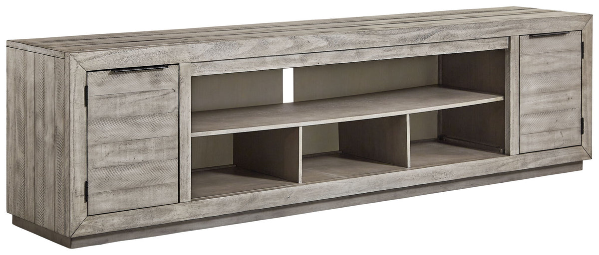 Naydell - XL TV Stand With Fireplace Option - Gray by Ashley – TV Stands