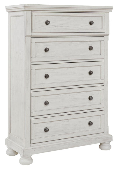 Robbinsdale - Five Drawer Chest - Antique White by Ashley – Accent Chests
