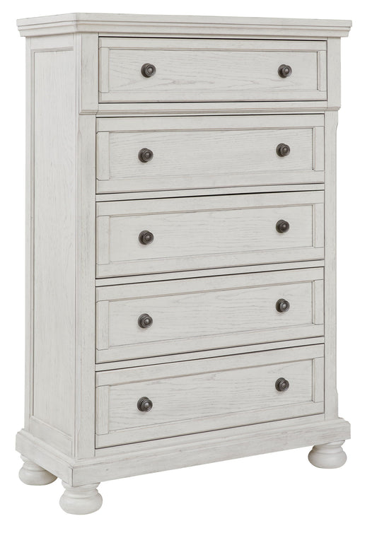 Robbinsdale - Five Drawer Chest - Antique White by Ashley – Accent Chests
