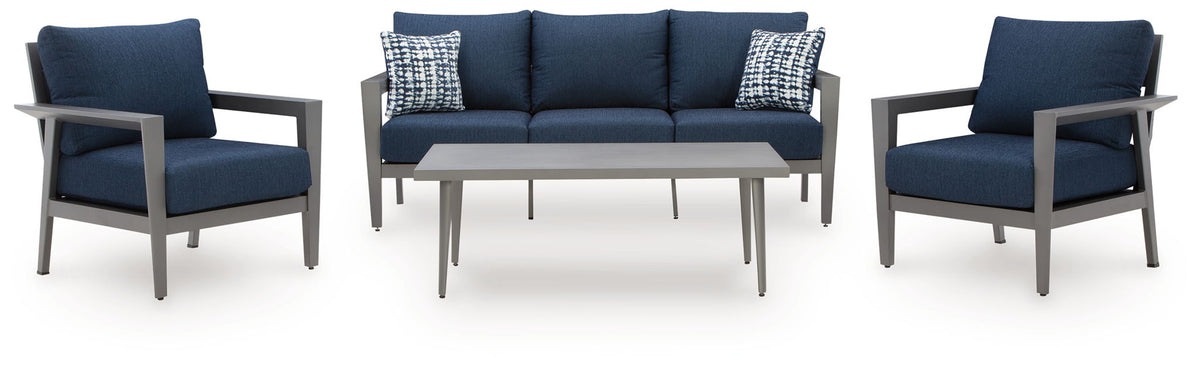 Gali - Sofa / Chairs / Table Set (Set of 4) - Gray / Blue by Ashley – 4 Piece Outdoor Sets