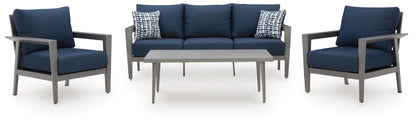 Gali - Sofa / Chairs / Table Set (Set of 4) - Gray / Blue by Ashley – 4 Piece Outdoor Sets
