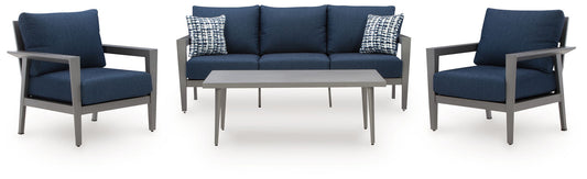 Gali - Sofa / Chairs / Table Set (Set of 4) - Gray / Blue by Ashley – 4 Piece Outdoor Sets
