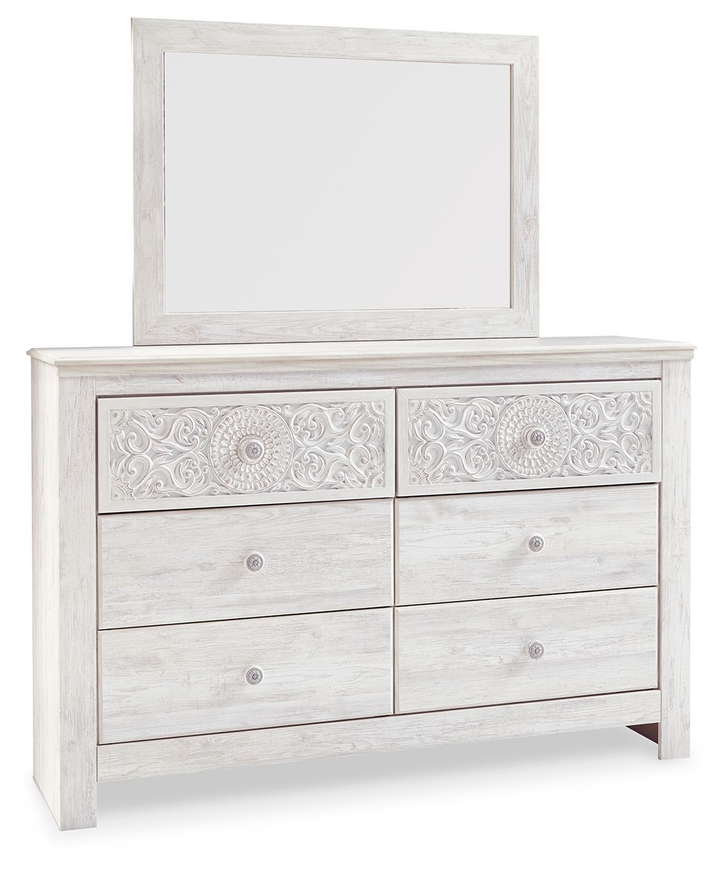 Paxberry - Dresser, Mirror - Medallion Drawer Pulls - Whitewash by Ashley – Dresser & Mirror