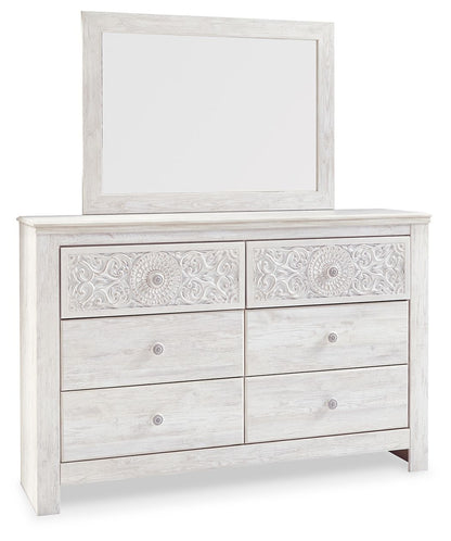 Paxberry - Dresser, Mirror - Medallion Drawer Pulls - Whitewash by Ashley – Dresser & Mirror
