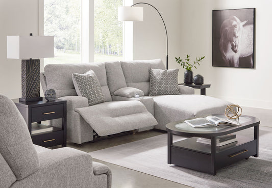 Acklen Place - 4 Pc. - 3-Piece Power Reclining Sectional Sofa With Raf Chaise, Wide Seat Power Recliner - Pewter by Ashley – 4 Piece Living Room Sets