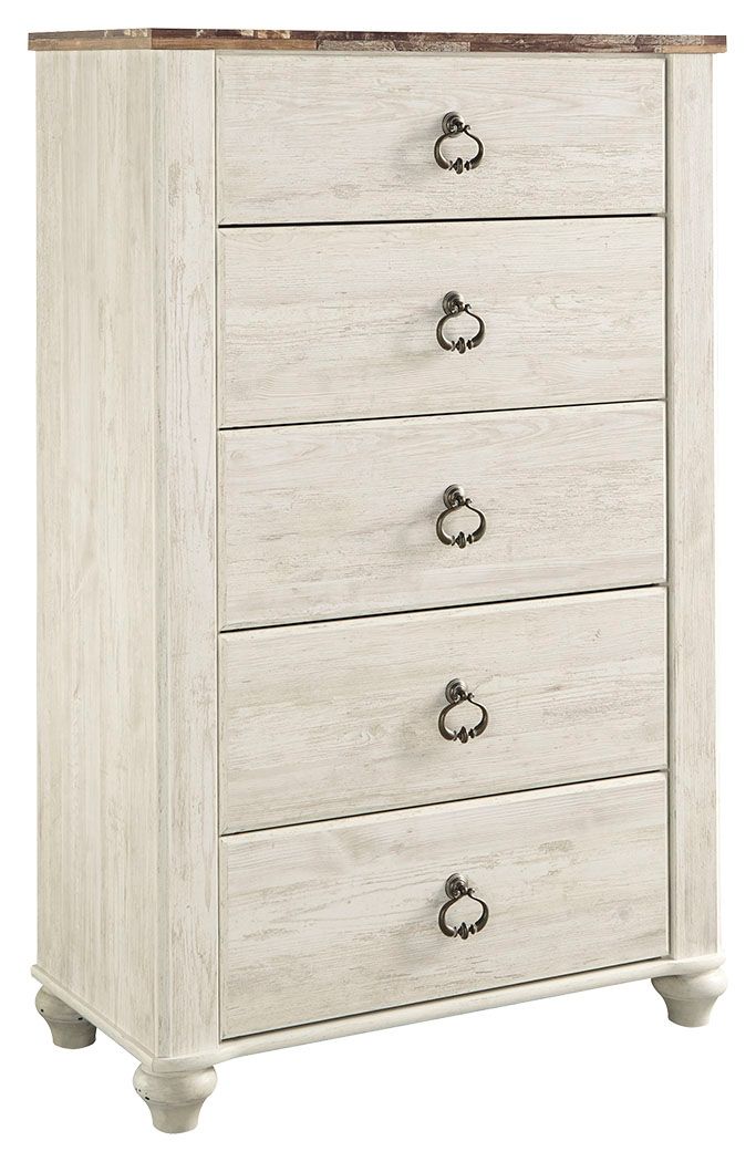Willowton - Five Drawer Chest - Brown / Beige / White by Ashley – Accent Chests
