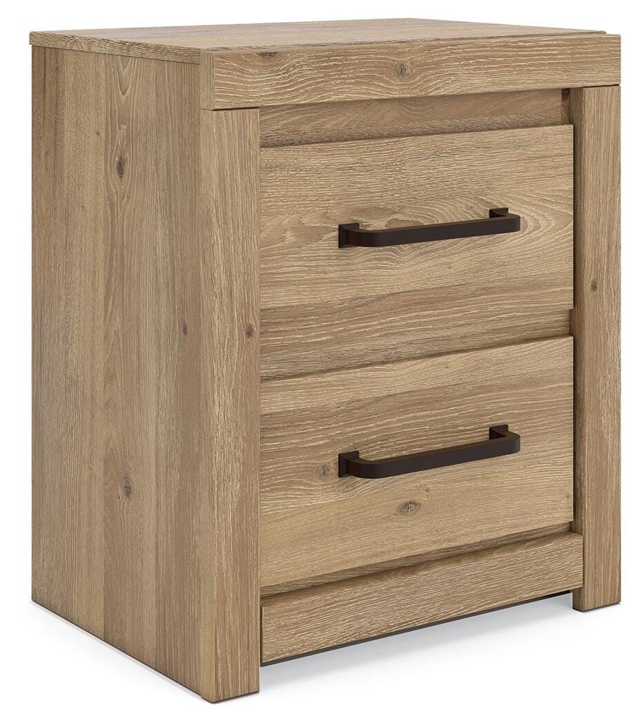 Brozmont - Two Drawer Night Stand - Tan – Nightstands w/ Charging Stations