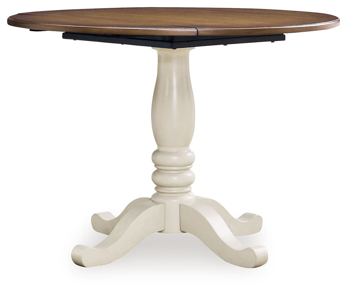 Wirloni - Round Dining Room Drop Leaf Table - Antique White / Brown by Ashley – Dining Tables