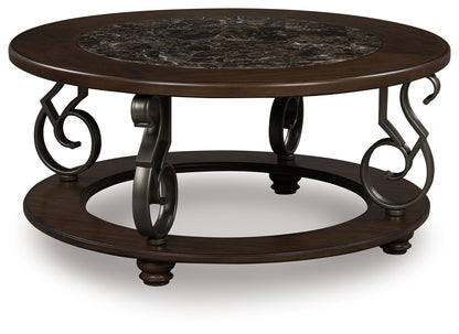 Frallyn - Round Cocktail Table - Dark Brown by Ashley – Coffee Tables