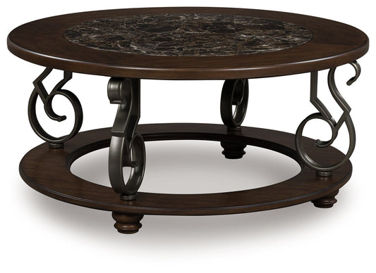 Frallyn - Round Cocktail Table - Dark Brown by Ashley – Coffee Tables