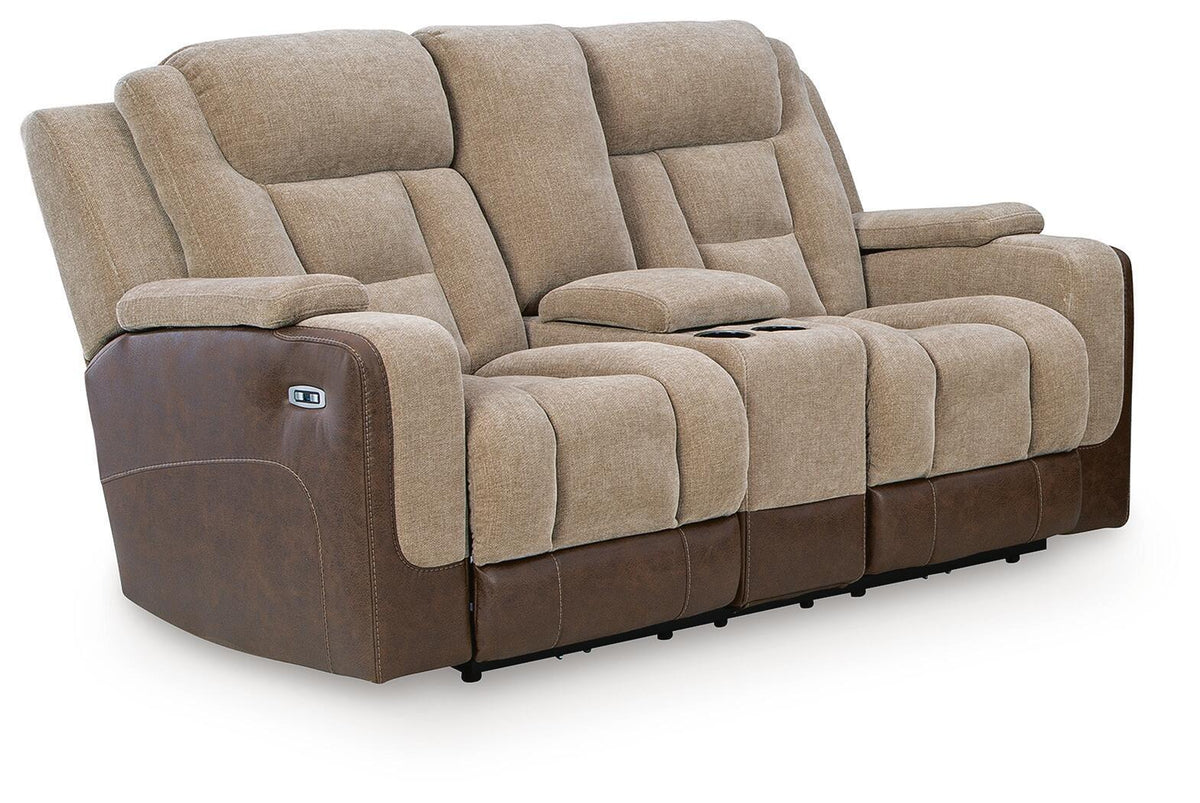 Mixed Motion - Power Reclining Loveseat With Console / Adjustable Headrest by Ashley – Reclining Loveseats