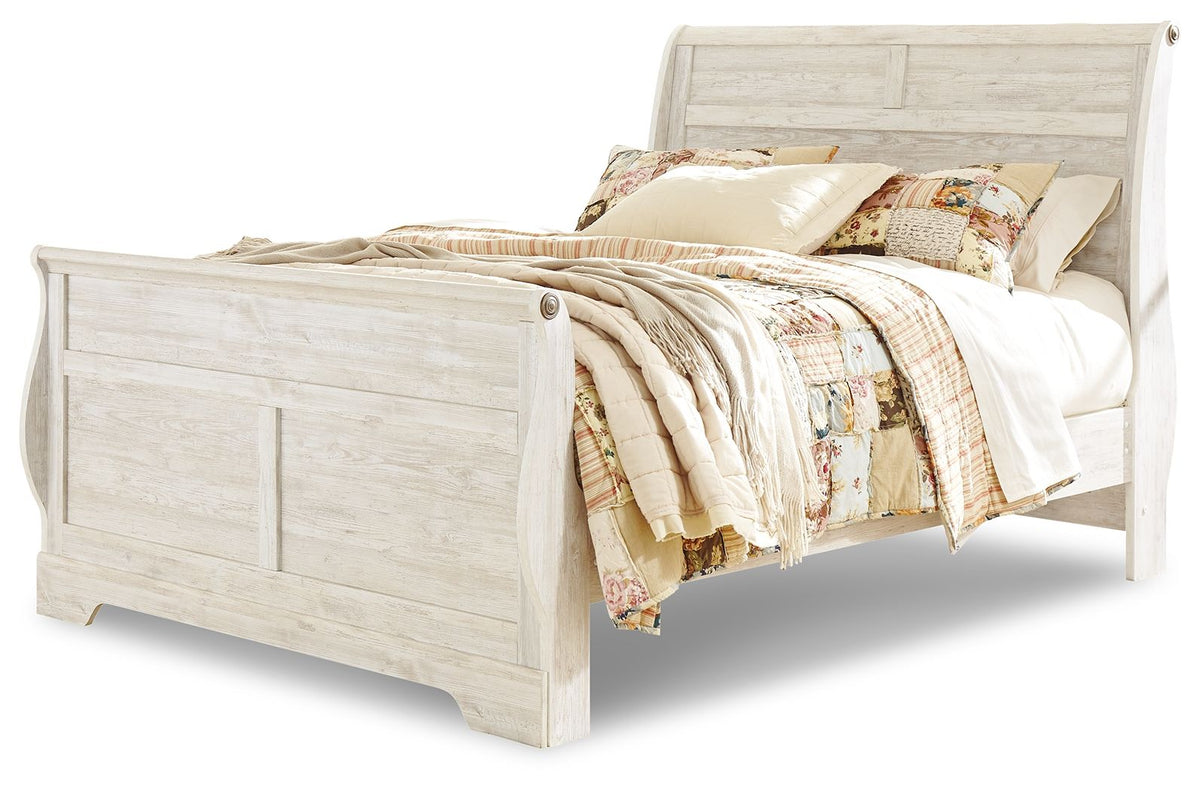Willowton - Queen Sleigh Bed - Whitewash by Ashley – Sleigh Beds