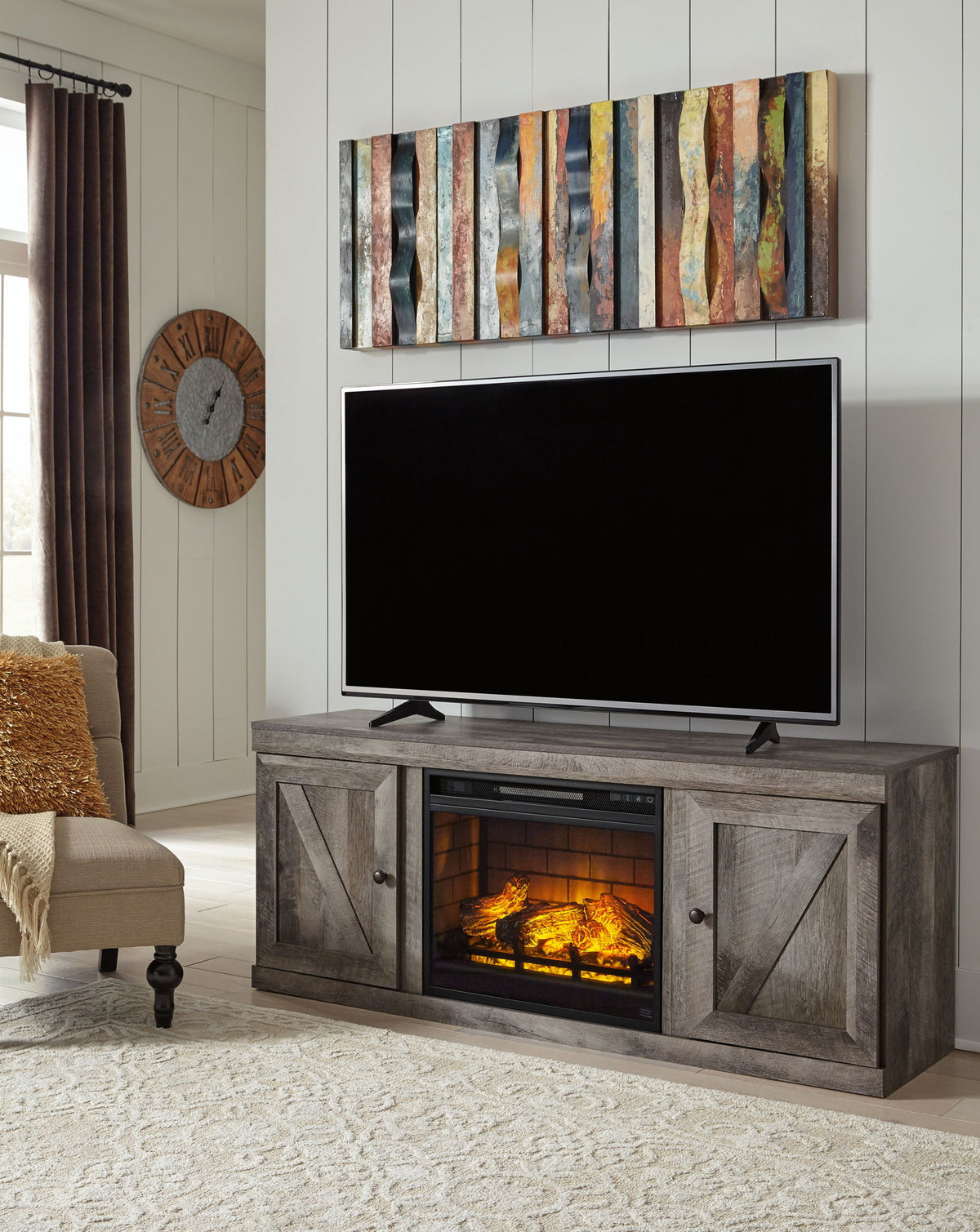 Wynnlow - TV Stand With Faux Firebrick Fireplace Insert - Gray by Ashley – Fireplace TV Stands
