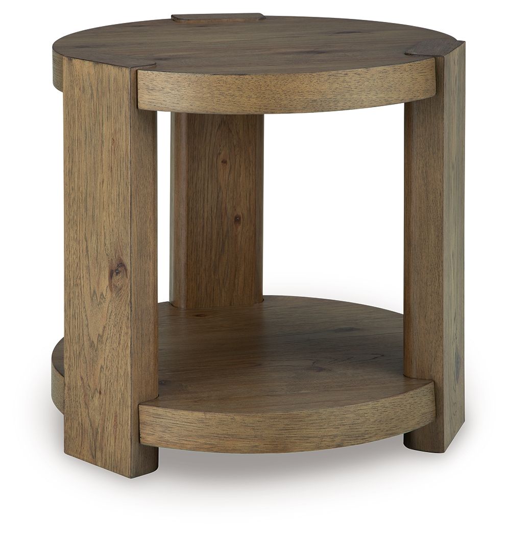 Flangren - Round End Table - Light Brown by Ashley – End Tables