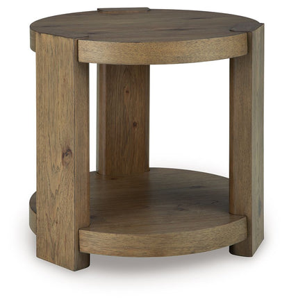 Flangren - Round End Table - Light Brown by Ashley – End Tables