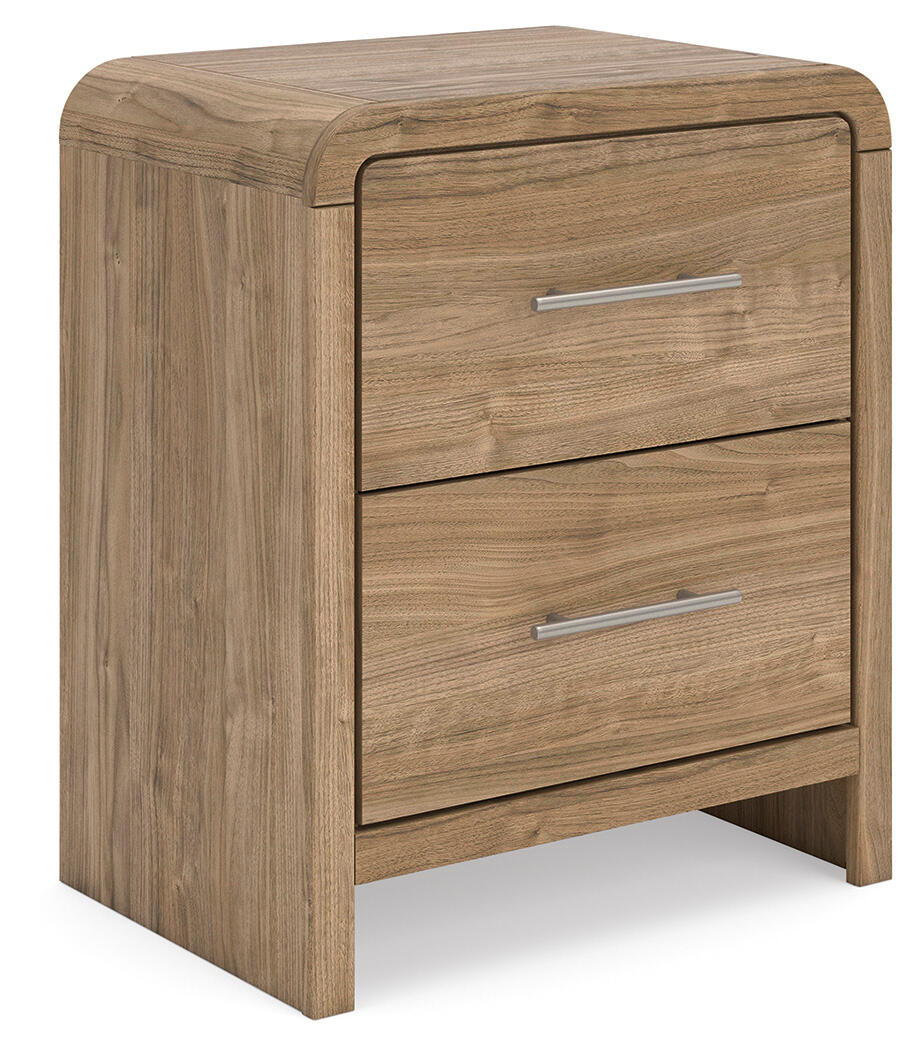 Gramburg - Two Drawer Night Stand - Warm Natural Brown by Ashley – Nightstands w/ Charging Stations
