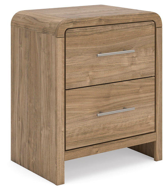 Gramburg - Two Drawer Night Stand - Warm Natural Brown by Ashley – Nightstands w/ Charging Stations