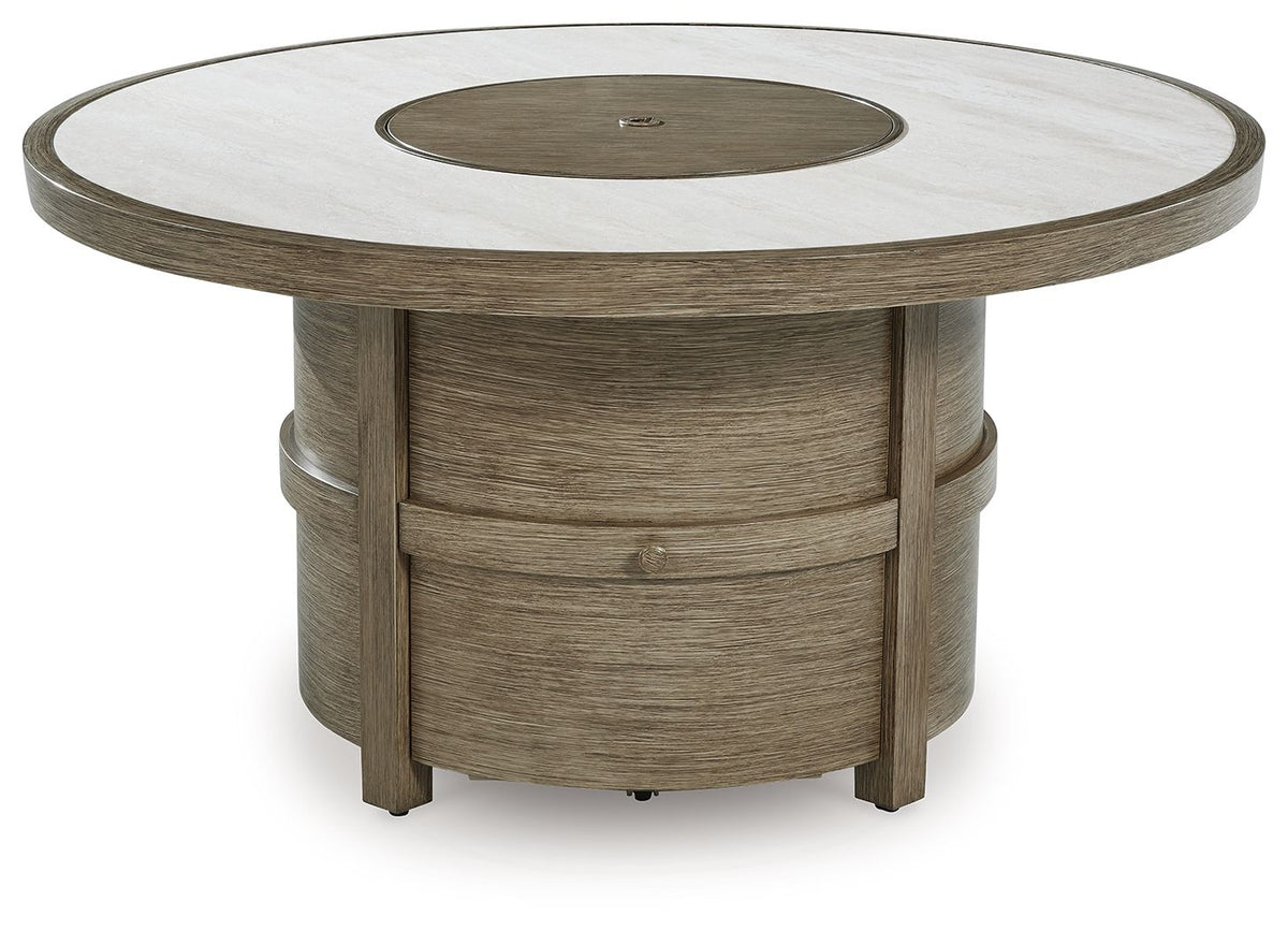 Rainier Ranch - Round Fire Pit Table - Beige by Ashley – view 4