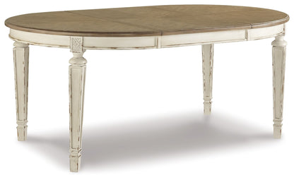 Realyn - Oval Dining Room Extension Table - Chipped White by Ashley – Dining Tables with Extensions